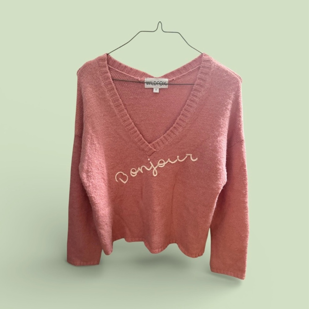 Wild fox light pink bonjour sweater sweater embroidered oversized